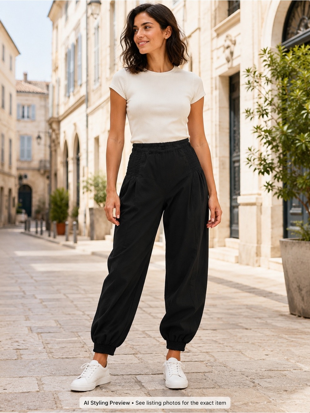 Soya Concept XS Black Cotton Barrel Jogger Pants Smocked Waist NWT